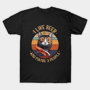 I Like Beer And Maybe 3 People Funny Cat T-Shirt